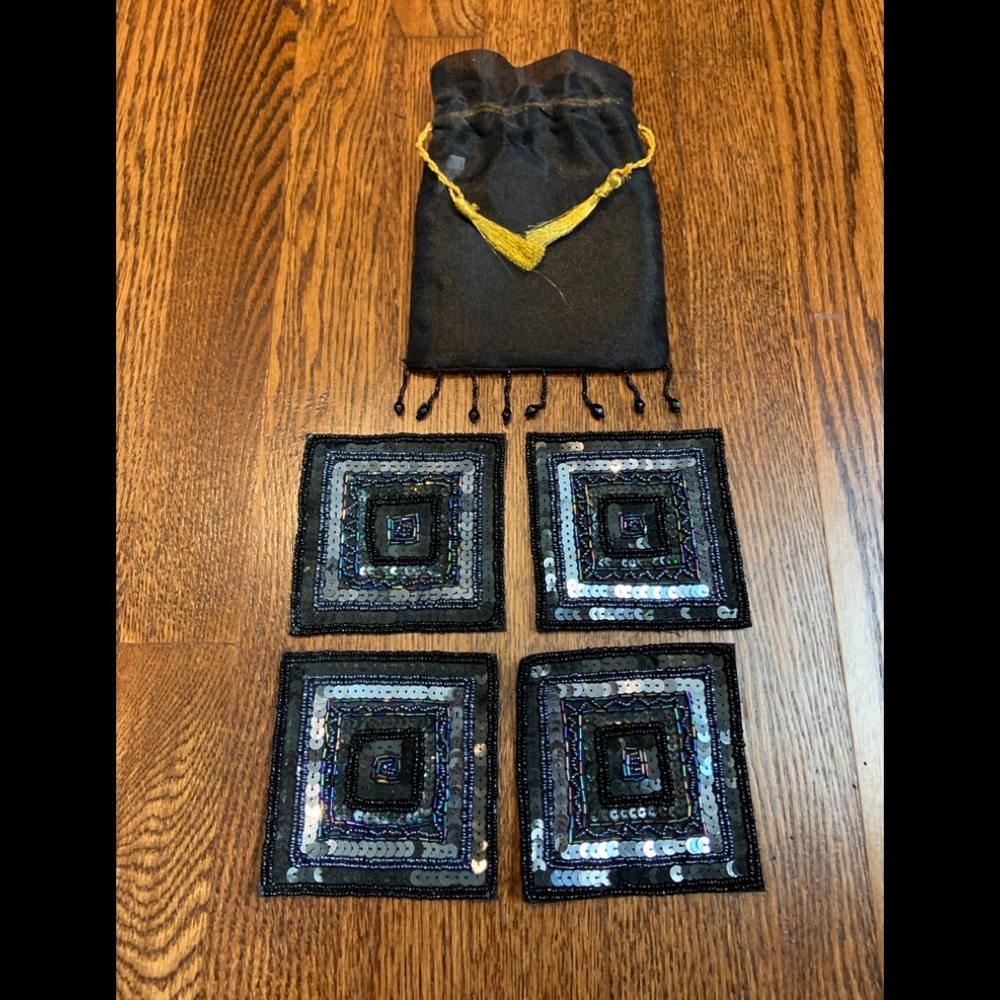 NEW Sequined Beaded Coasters with Beaded Bag